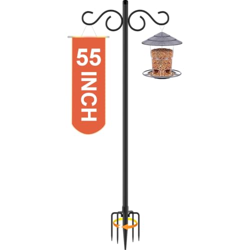 Image of RCUICA Double Shepherds Hooks for Outdoor,1 Pack 55 Inch Bird Feeder Pole with 5 Prongs Base,Heavy Duty Shepherds Hook,Suitable for Garden in Hanging Flower Basket,Lantern,Bird Nests (1 Pack 55 inch)