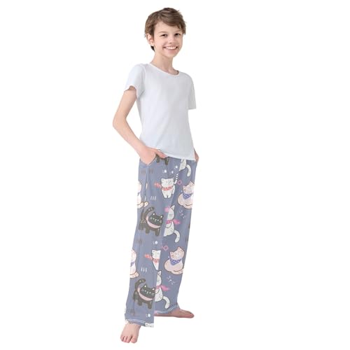 Boys' Pants Cartoon Cat Blue Long Bottoms Jogger Pants Elastic Waist Trousers with Pockets S-XL4