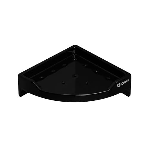 Image of Qbath 9 Inch Ceramic Corner Bathroom Shelf - Black |Wall-Mounted Black Ceramic Rack with Drainage Holes|Space-Saving Corner Shelf for Shampoo, Soap & Toiletries|Water-Resistant & Easy to Clean