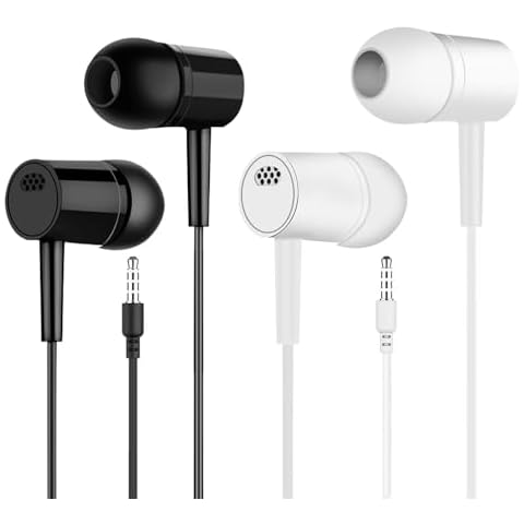 Beyyoly 2 Packs Wired Headphones for iPhone Earbuds with Built-in Volume Control & Nosie Reduction Earphones Compatible with iPhone iPad Android, MP3, Lightweight, Adjustable, Black & White Cover