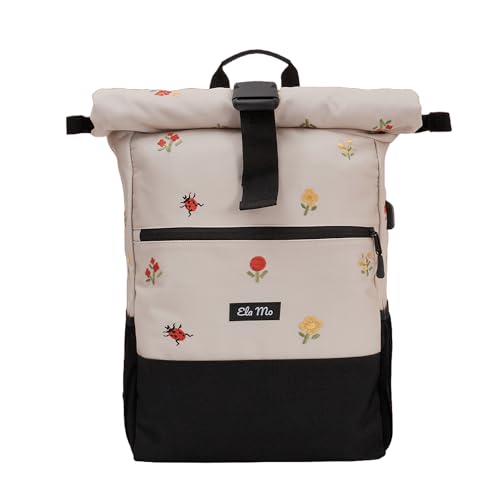 Ela Mo Rolltop Rucksack Damen - Rollrucksack Anti Diebstahl für Sport & Reisen - Laptoprucksack für Schule Uni Business - Mit USB Anschluss & kompaktem Flaschenhalter - Losy