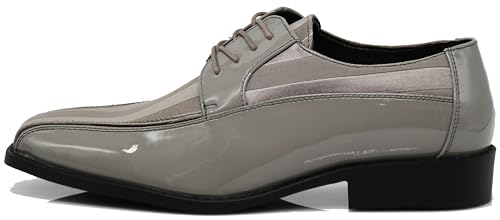 Image of BMY Men's Striped Satin Matching Patent Upper Oxfords Formal Dress Shoes