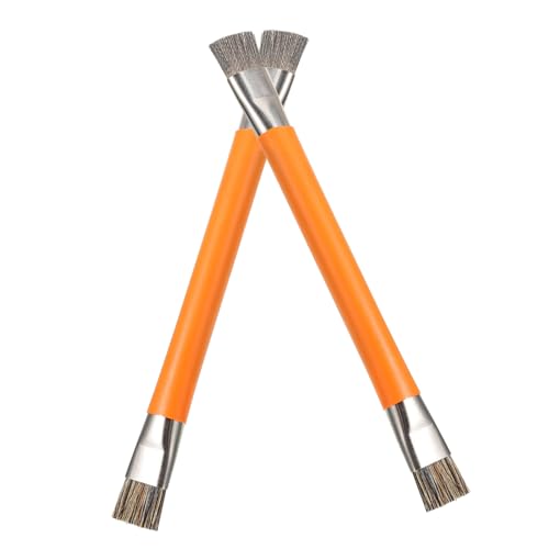 HOMOCONO 2pcs Fine Steel Wire Orange Metal Motherboard Cleaning Brush Cleaning Brush Bristle Hair Detail Cleaning Brush Anti-Static Cleaning Brush