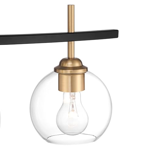 Image of 360 Lighting Modern Wall Light Sconce Black Gold Mixed Hardwire 27 inch 3-Light Fixture Clear Glass Globe Shade for Bedroom Bathroom Bedside Vanity Living Room Home Mirror Hallway Dining Kitchen