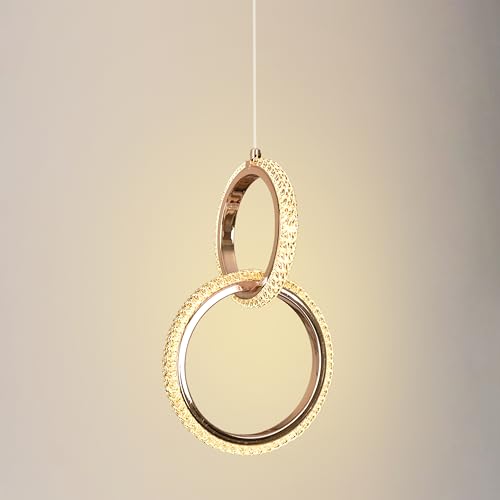 Image of Smartway Itzel 12 Watt Double Ring Pendant Light | Gold Hanging Ceiling Lamp with Crystal Textured | Adjustable Hanging Light for Bedroom, Living Room, Dining Area, Cafe, Restaurant & Office