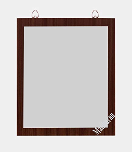 Image of Madhuran Sun Art Frameless Wall Hanging Small Size Mirror (30X35 CM,Walnut) Living Room Wash Basin Decorative Items Plain Sheesham Wood Teak Hd Magnifying Zoom