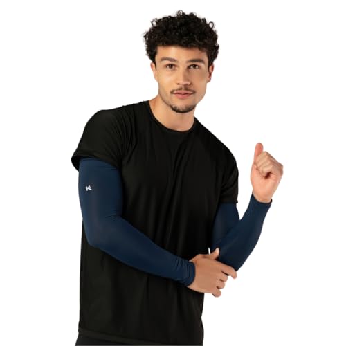 Par Manguito Esportivo Proteção UV Mangote Corrida Motoboy Trilha (Azul Marinho, G)