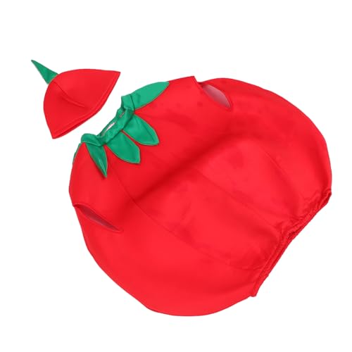 NIYANGLE Disfraz de Tomate Infantil para Cosplay 110-120 Cm, Conjunto de Ropa y Gorro de Tela, Traje de Actuación y Disfraces de Cosplay 3-4 Años, Vestuario para Fiestas y Halloween