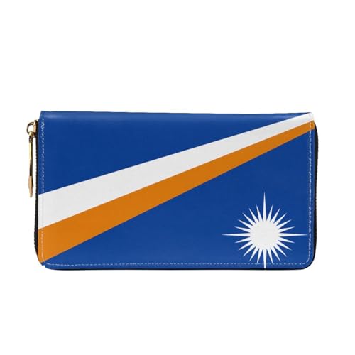 Leather Women Wallets, Long Credit Card Holder, Flag of the Marshall Islands Print Billfold Clutch & Travel Purse Large Capacity2