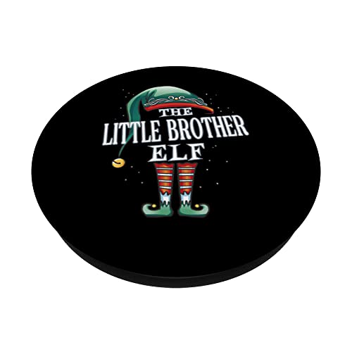 Little Brother Elf Christmas Group Xmas Pajama Party PopSockets Swappable PopGrip, Black - Image 2