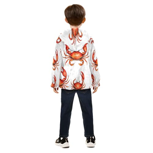 Crab Pattern Print Design Toddler Fleece Jacket Girl Boys Hooded Fleece Jacket Coat Warm Outwear Zip-up 3-10T4