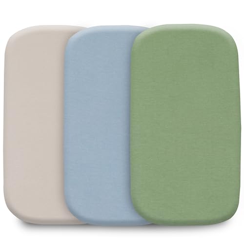 Image of Bassinet Sheets, Universal Fit 33 x 17, Beige-Blue-Green, 3 Pack