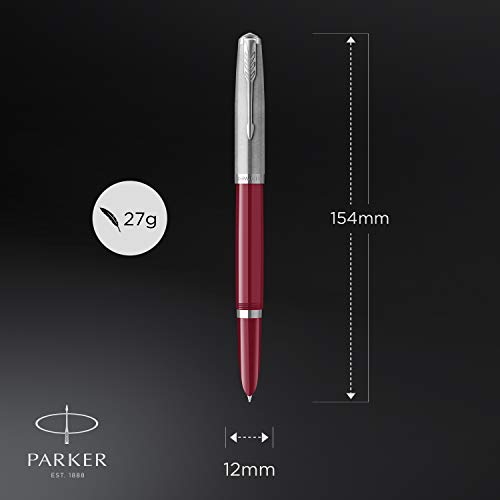Image of Parker 51 Fountain Pen, Fine Nib, Burgundy Barrel with Chrome Trim, Black Ink Cartridge, Gift Box - Perfect for Calligraphy and Luxury Writing Experience