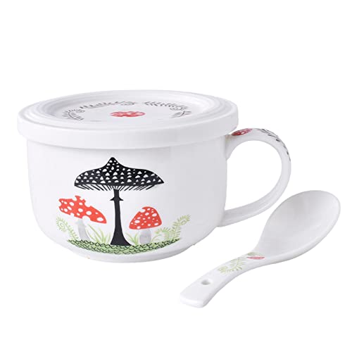 Ciotola for cereali, scodella for zuppa, scodella for il tè, ciotola for zuppa in ceramica da 500 ml Ciotola for la colazione Tazza for la colazione con coperchio e cucchiaio Riscaldabile a microonde