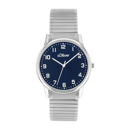 s.Oliver Armbanduhr Herren Quarzuhr Analog, mit Edelstahl Armband, Blau, 3 bar Wasserdicht, Kommt in Uhren Geschenk Box, 2038598