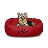 Majestic Pet Personalized 24 Inch Round Calming Dog Bed - Washable, Soft Donut Dog Bed with Spine Support, 24x19x7 Inch, Small - Red