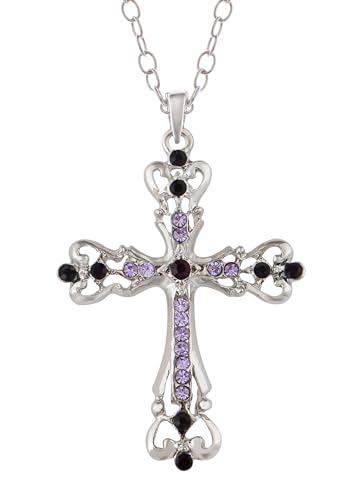 Image of Alilang Womens Black Silver Clear Crystal Rhinestones Celtic Holy Cross Pendant Necklace