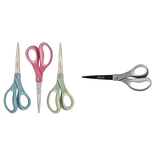 Fiskars Crafts Purpose Titanium Softgrip Fiskars Scissors, 3 Pack, Blue/Pink/Green & 1541301001 Non-Stick Titanium Softgrip Scissors, 8