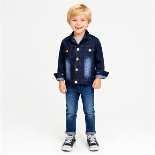 Image of A.T.U.N. (ALL THINGS UBER NICE) Trendy Boys Denim Jacket | Casual Outerwear with Full Button Front, Smart Collar & Pockets | Stylish Casual Kids Jacket for Everyday, Travel, Party & Daily Style