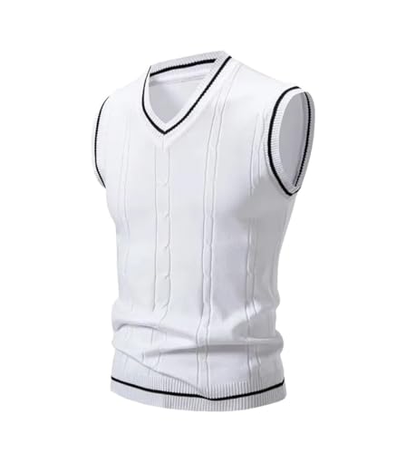 Mens Sweater Vest College Style Warm Knit Vest Fashionable Casual Top Soft Pullover