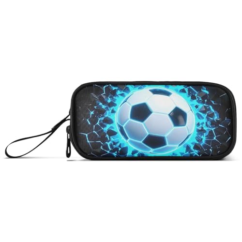 Image of 3D Soccer Football Blue Pencil Case Box Boys Girls Large Pencil Pouch Zipper Compartments Big Capacity Stationery Pen Bag Organizer for Kids Teens Adults School Office
