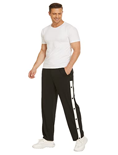 Deyeek Men's Tear Away Basketball Pants Snap Button Sporty High Split Sweatpants Loose Post Surgery Pants With Drawstring #TOP6
