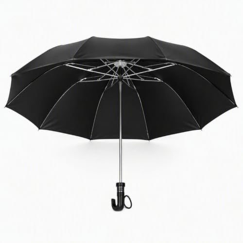 Image of Black Folding Umbrella, Windproof with J-Hook Handle