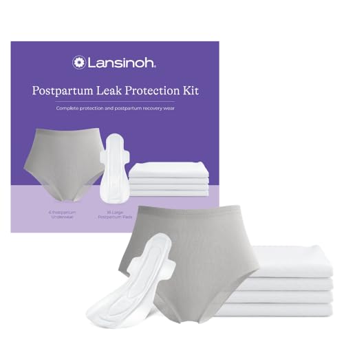 Lansinoh Peace of Mind Leak Protection & Postpartum Kit, 28-Piece Labor and Delivery Essentials with Disposable Underwear, M-L Maternity Pads and Waterproof Bed Mats, Postpartum Essentials