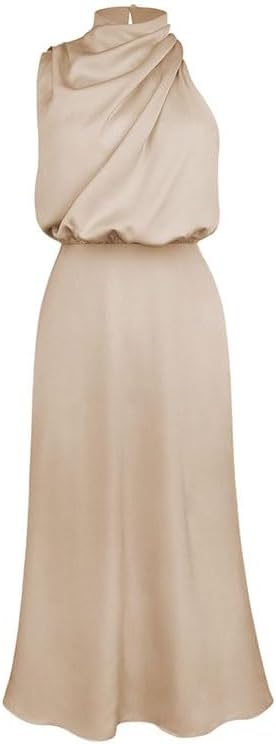 JSEIAJB Women's Satin Sleeveless High Waist Backless Dress with Zip Slim Fit Midaxi Lace-up Bodycon Dress Elegant Party Evening Gown for Wedding, Banquet(Gray,Medium)
