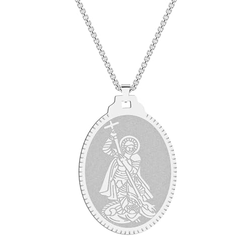 Collier Saint Georges et dragon gravé au design chrétien antique pour homme