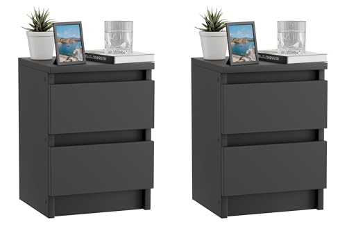 ComfortCove Mesitas de Noche Pack 2, Mesillas de Noche con 2 cajones, Mesitas de Noche Dormitorio Negro
