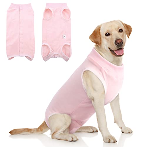 Image of SAWMONG Dog Recovery Suit, Recovery Suit for Dogs After Surgery, Dog Spay Surgical Suit for Female Dogs, Dog Onesie Bodysuit for Surgery Male Substitute E-Collar Cone, Pink, XX-Large