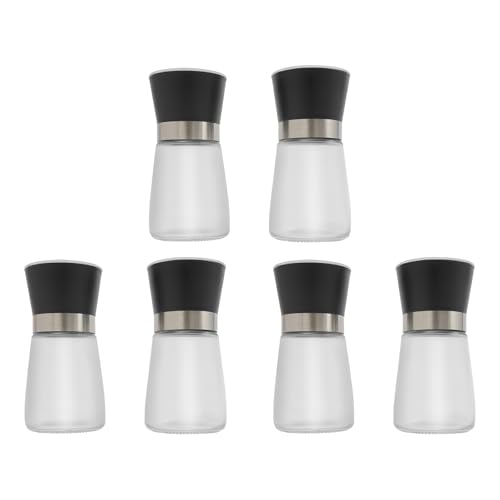 Juego de 6 molinillos de sal y pimienta, molinillo de sal y pimienta, molinillo de especias ajustable para sal gruesa, sal y pimienta con núcleo de cerámica, para sal, pimienta, chile
