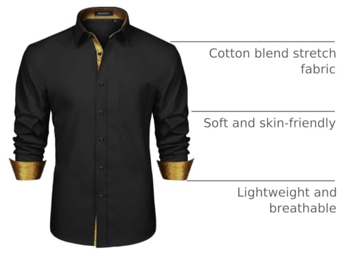Image of HISDERN Mens Business Dress Shirts Long Sleeve Casual Button Down Shirt Formal Inner Collar Contrast Shirt for Men Wedding