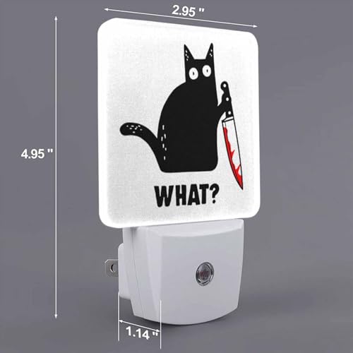Image of LED Night Light,Black Cat and Knife What LED Night Light Plug into Wall with Dusk to Dawn Light Sensor White Energy Efficient Nightlight for Bedroom Bathroom Hallway Living Room Kitchen