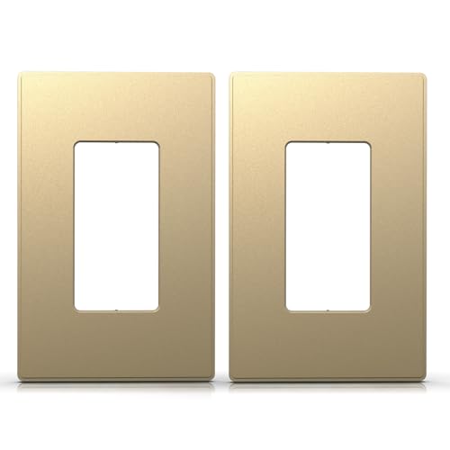 Image of ELEGRP 1-Gang Screwless Decorative Wall Plates, Mid-Size Unbreakable Thermoplastic Faceplate Cover for Decorator Receptacle Outlet Switch, UL Listed (2 Pack, Champagne Gold)