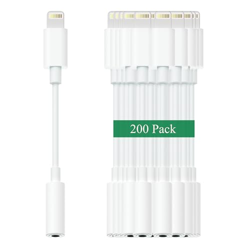 Lightning to 3.5mm Headphone Adapter for iPhone - Nylon 200 Pack iPhone Aux Adapter Converter Dongle Audio Cord for Apple iPhone 14 13 12 11 X XS White Accessories - with Microphone