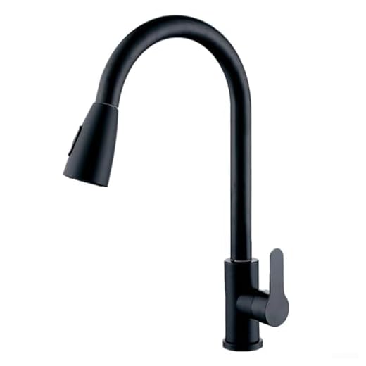 Grifo extraíble para cocina, frío y caliente, acero inoxidable, doble salida, grifo giratorio telescópico, 2 modos de rociador (negro)