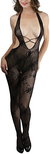 Image of ToBeInStyle Women's Bodystocking Crotchless Peek-A-Boo Fishnet Lace Bodysuit