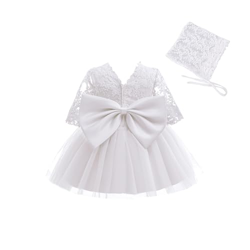 Lace Flower Baby Girl Dress with Big Bowknot Toddler Tulle Tutu for Formal Birthday Party