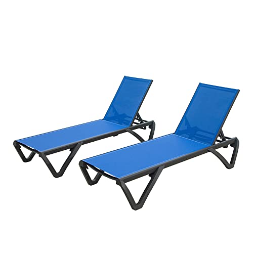 Domi Patio Chaise Lounge Outdoor Aluminum Polypropylene Chair Poolside Sunbathing Chair With Adjustable Backrest For Beach,Yard,Balcony (Blue) #TOP5