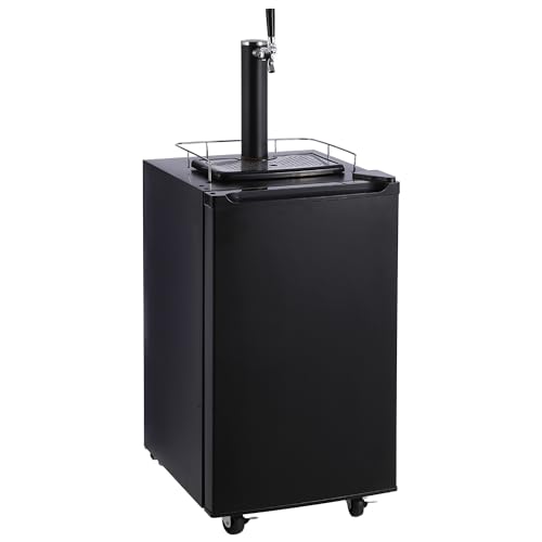 Beer Kegerator, dispensador de cerveza de barril de un solo llave, Kegerator de tamaño completo y enfriador de cerveza de barril con estantes y bandeja de goteo y 4 ruedas,...