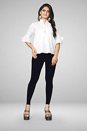 Image of Women's Cotton Skinny Leggings with Ankle Length Solid Pattern Mid Rise and Elastic Closure | Cotton Skinny Leggings for Womens