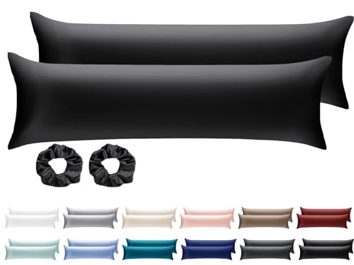 Vielit Taie Oreiller Satin 40x145 Lot de 2,Pillowcase pour Cheveux,Similaire Aux Taie d Oreiller en Soie,Housse de Coussin 40x145,Taies d'oreillers certifié Oeko-Tex Noir &amp; 2 Satin Chouchous