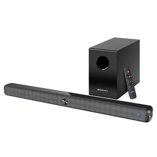 ZEBRONICS 120 Watts Soundbar, Home Theatre, Dual Racetrack Drivers Soundbar, 13.33cm Subwoofer, HDMI ARC, Bluetooth v5.1, USB, Glossy Finish, Wall Mountable, 2.1 Ch (Juke BAR 3910)