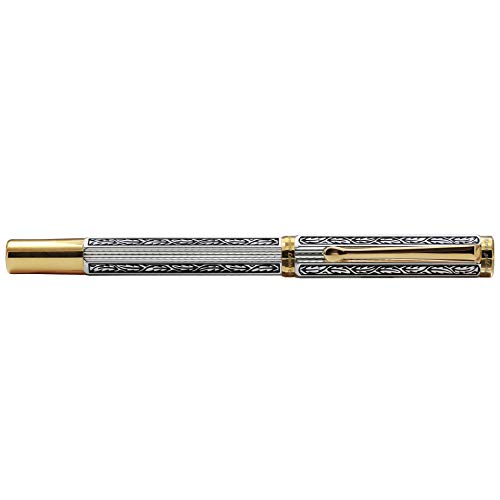 Xezo Legionnaire 18-Karat Gold, Platinum Plated Medium-Point Fountain Pen, Art Nouveau Style, Diamond-Cut And Finely Hand-Etched, Silver, Gold, Black (Legionnaire 500 F-1) #TOP4