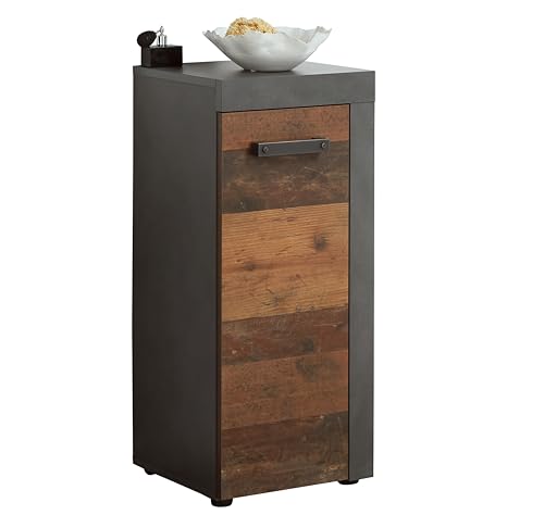 trendteam smart living - Indy - Kommode - Alteiche/Grau Matt - Nachtkonsole - (BxHxT) 36 x 81 x 31 cm - mit abgeschrägter Tür und Schublade - extravaganter Griff