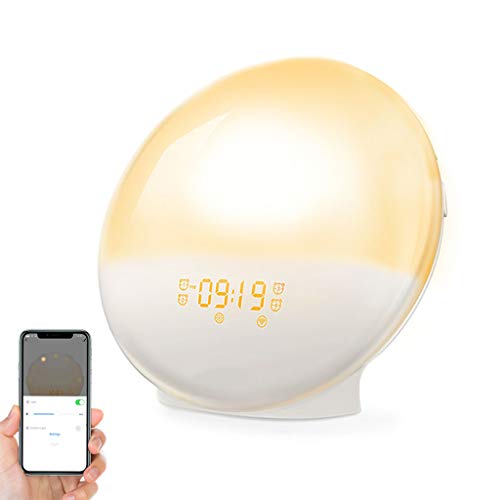 Smart Sunrise Wecker, Wifi Wake Up Light Uhr Sunrise Sunset Simulation Nachtlicht Am Bett 4 Alarme Snooze 7 FM-Radio Mit Natürlichem Klang Für