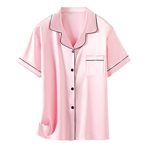 Satin Pajamas For Girls, 2 Pcs Sleepwear Short Silk Matching Summer Pajama Set For Girls, Candy Pink, 11-12 Years = Tag 18 #TOP6