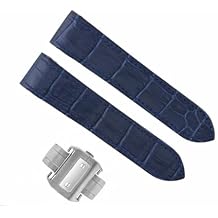 Ewatchparts 24.5mm Leather Strap Deployment Compatible With Cartier Santos 100 Chrono XL With Clasp Blue